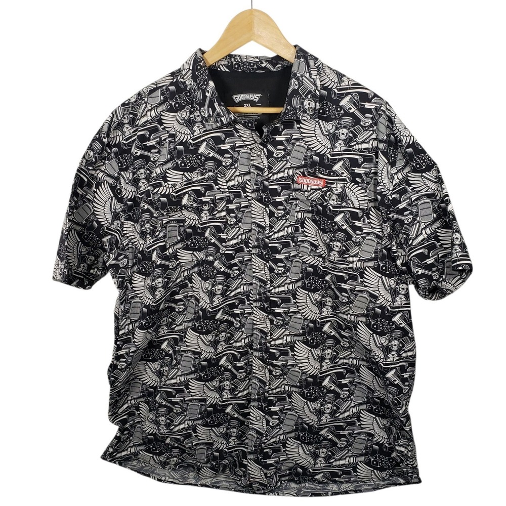 Goodguys 2XL Button Up Shirt Black White Car Dice Winged Graphic Menswear‎ race